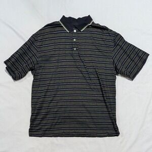 Ping Collection Mercerized Pima Cotton Striped Golf Polo Shirt Black Mens Large